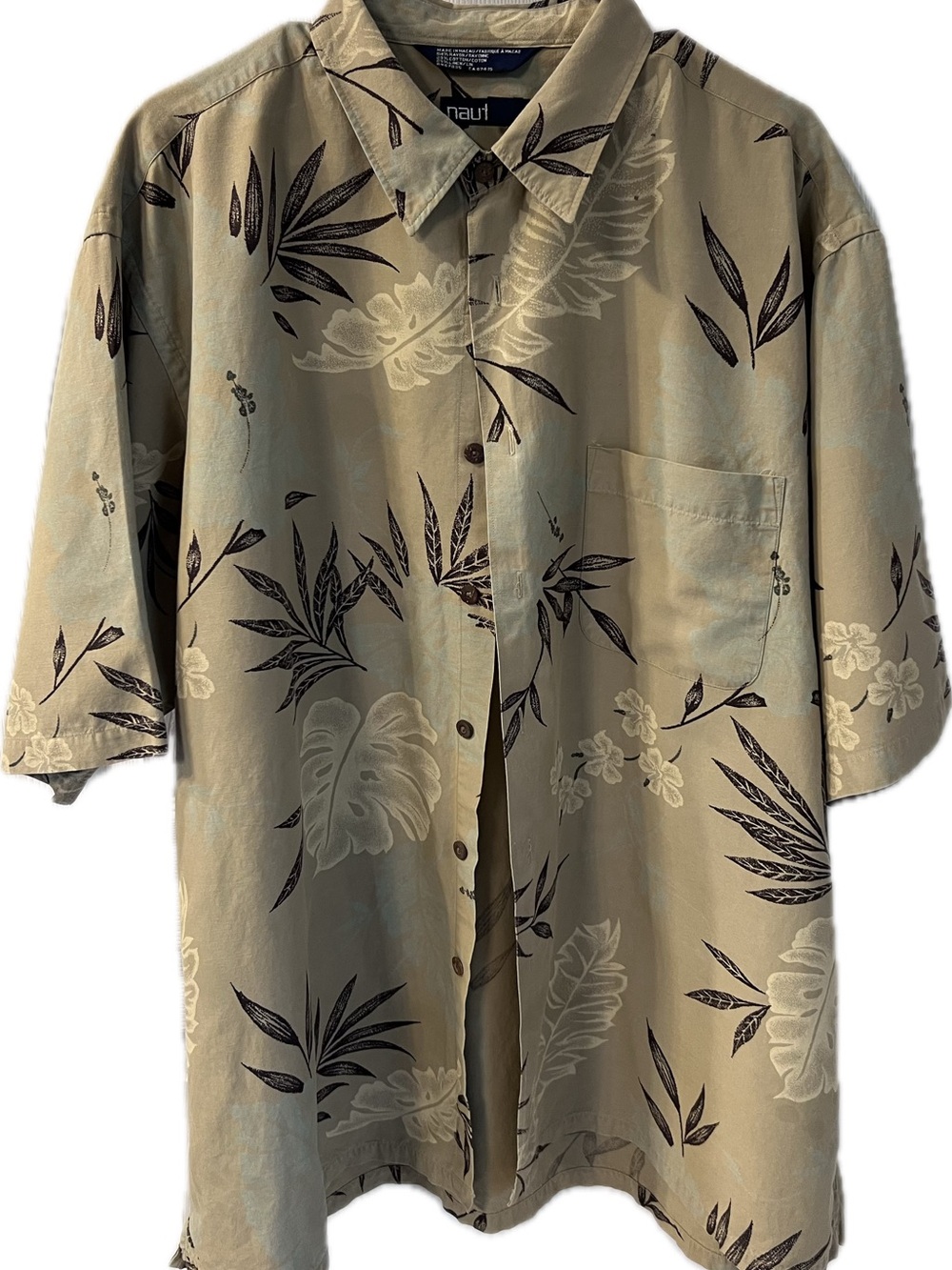 Nautica Tan Short-Sleeve Tropical Print Button-Down Shirt